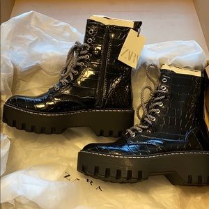 Zara Black Chunky Combat Boots
